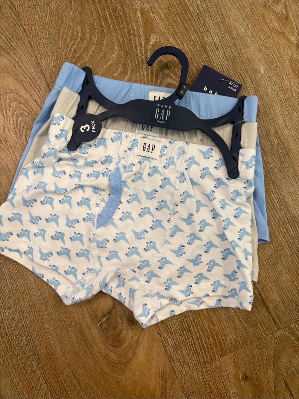 GAP Baby 3-Pack Light Blue and White Dino Boxer Briefs